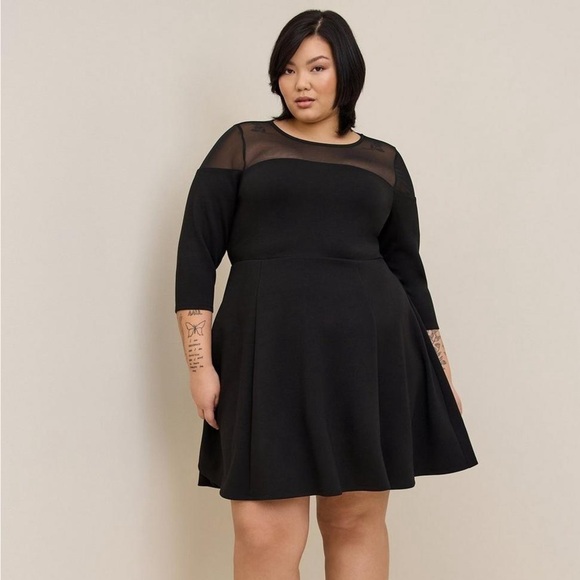 TORRID Skater Mini Dress - Cupro & Mesh Black - Picture 1 of 6